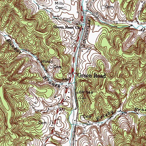 Topographic Map of Green Road, KY