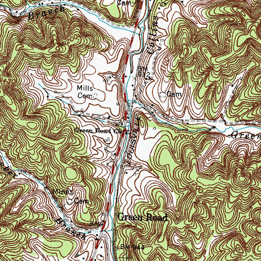 Topographic Map of Green Road Church, KY