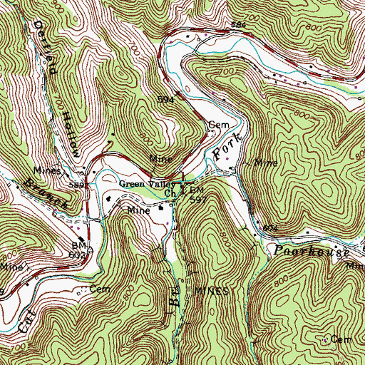 Topographic Map of Green Valley Church, KY