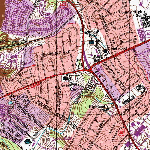 Topographic Map of Greenhill Cemetery, KY