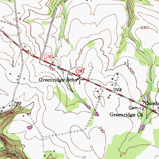 Topographic Map of Greenridge School, KY