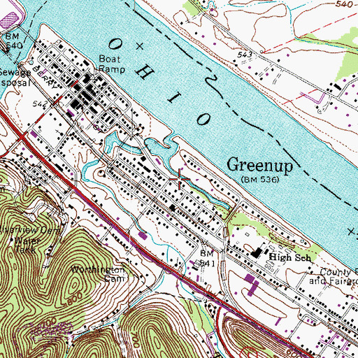 Topographic Map of Greenup, KY