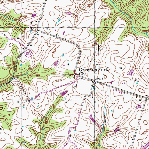 Topographic Map of Greenup Fork Church, KY