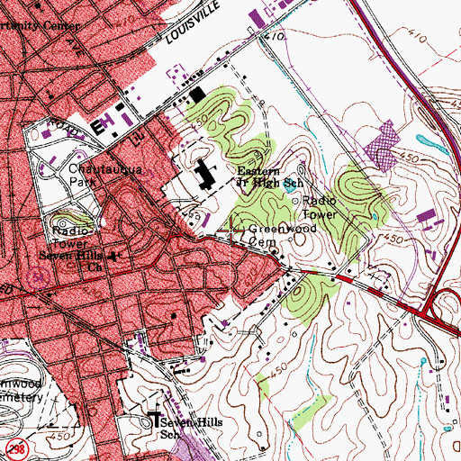 Topographic Map of Greenwood Cemetery, KY