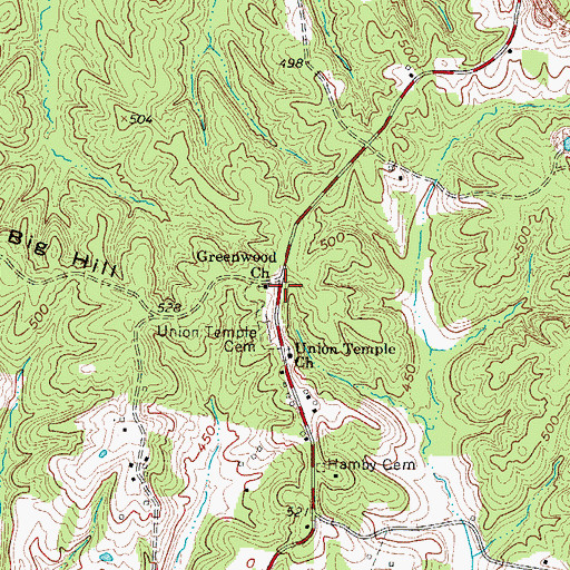 Topographic Map of Greenwood Church, KY