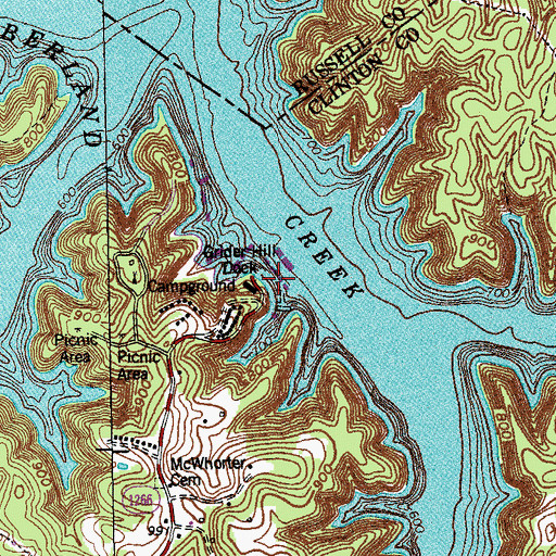 Topographic Map of Grider Hill Dock, KY