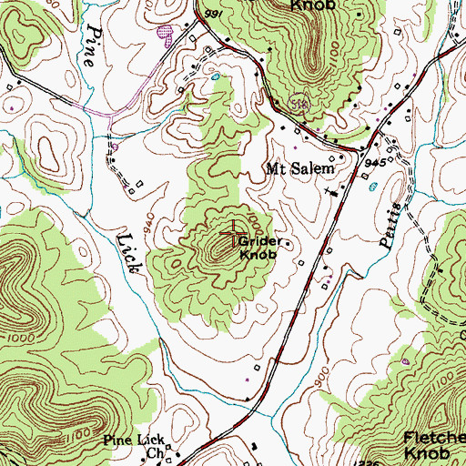 Topographic Map of Grider Knob, KY