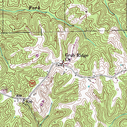 Topographic Map of Grub Ridge Church, KY