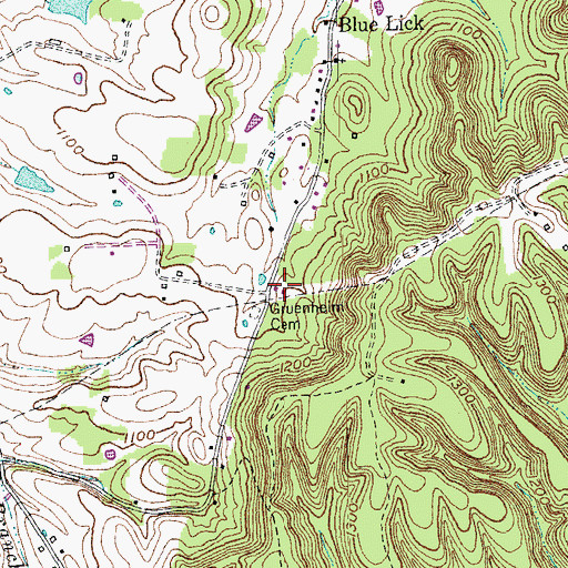 Topographic Map of Gruenheim Cemetery, KY