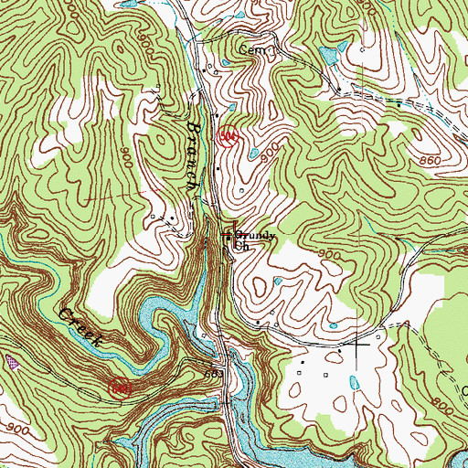 Topographic Map of Grundy Church, KY