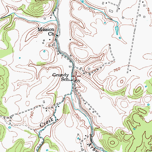 Topographic Map of Grundy School, KY