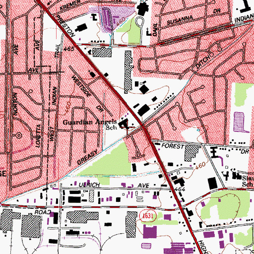 Topographic Map of Guardian Angels School, KY