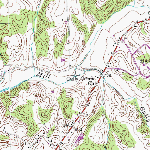 Topographic Map of Gully Creek, KY