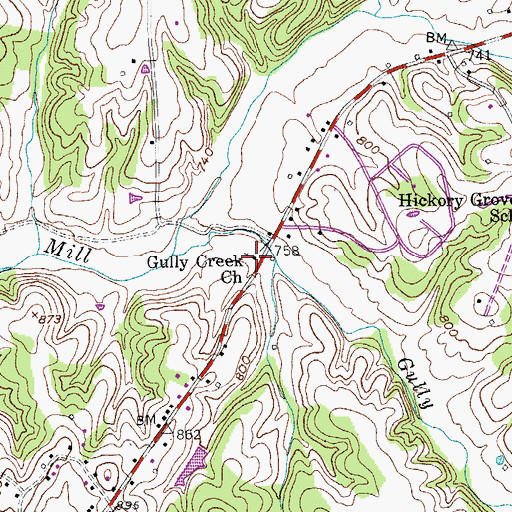 Topographic Map of Gully Creek Church, KY
