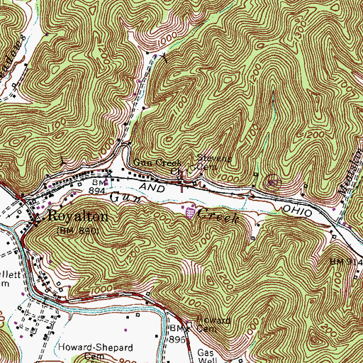 Topographic Map of Gun Creek Church, KY