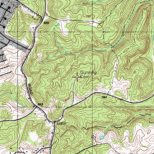 Topographic Map of Gunning Cemetery, KY