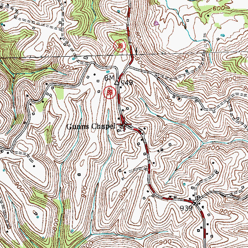 Topographic Map of Gunns Chapel, KY