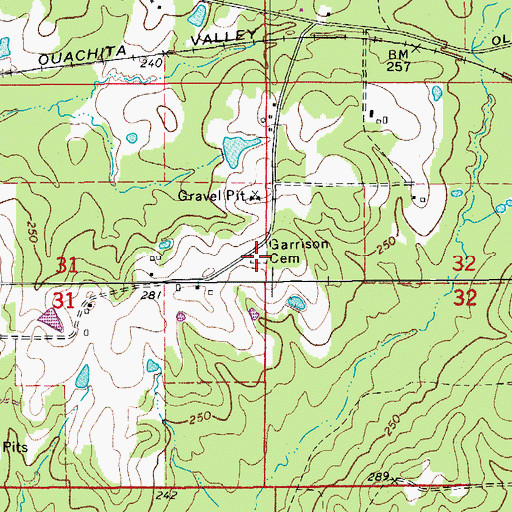 Topographic Map of Garrison Cemetery, AR