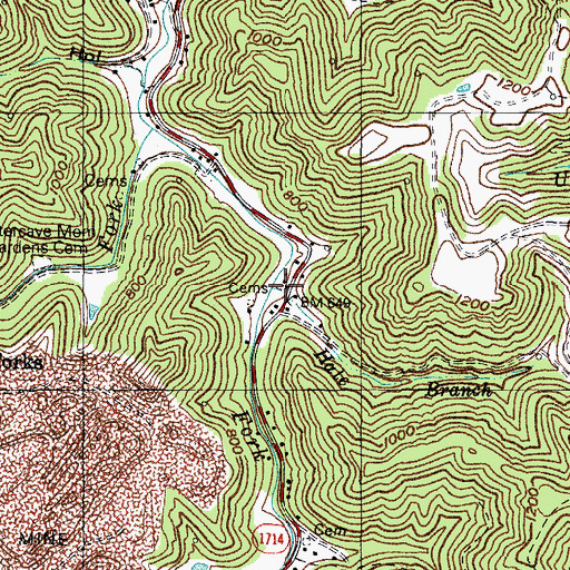 Topographic Map of Hale Branch, KY