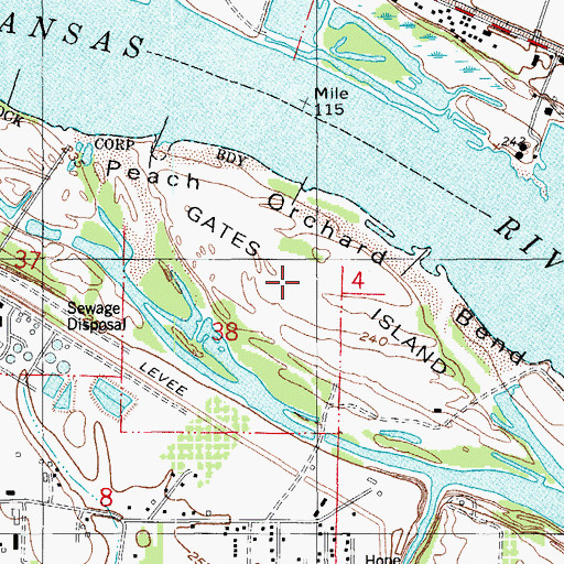 Topographic Map of Gates Island, AR