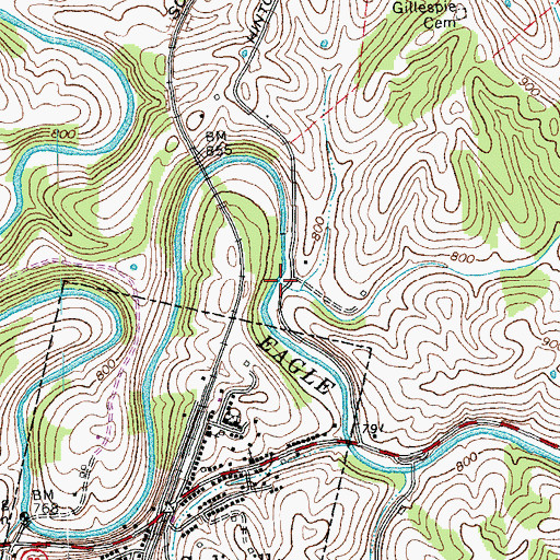 Topographic Map of Hall Branch, KY