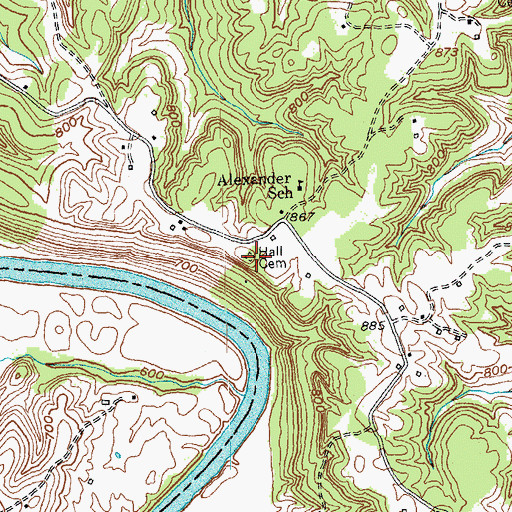Topographic Map of Hall Cemetery, KY