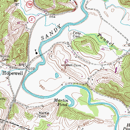 Topographic Map of Hall Cemetery, KY