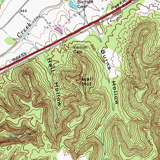 Topographic Map of Hall Hill, KY