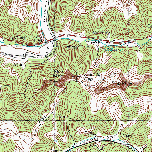 Topographic Map of Hall Hill Gap, KY