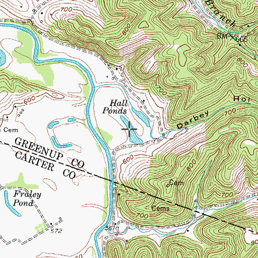 Topographic Map of Hall Ponds, KY