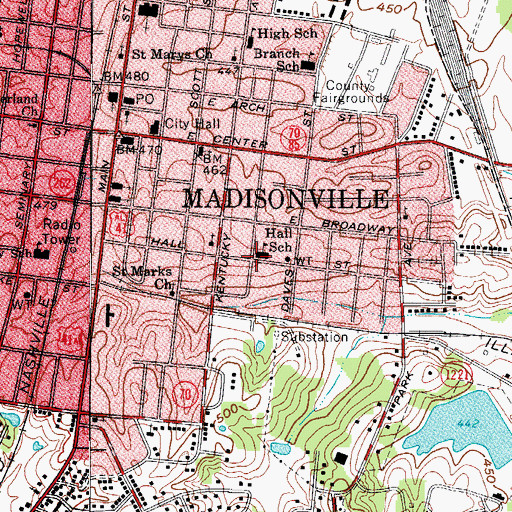 Topographic Map of Hall School, KY