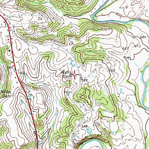 Topographic Map of Halls Cemetery, KY