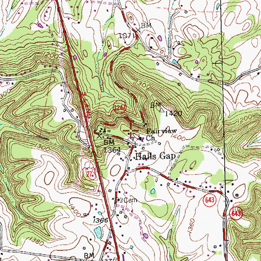 Topographic Map of Halls Gap, KY