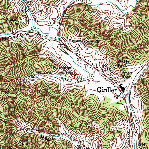 Topographic Map of Hampton Cemetery, KY