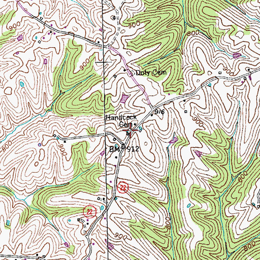 Topographic Map of Handcock Cemetery, KY