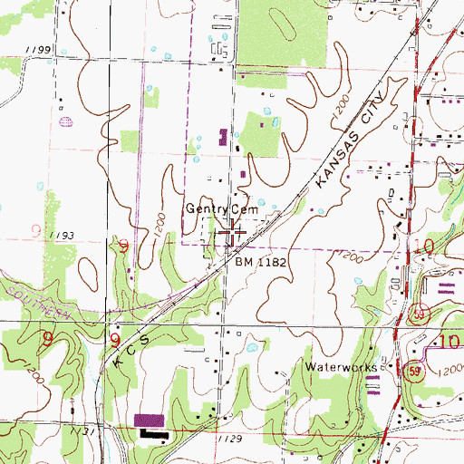 Topographic Map of Gentry Cemetery, AR