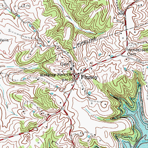 Topographic Map of Hanging Fork Church, KY
