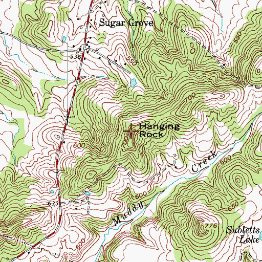 Topographic Map of Hanging Rock, KY