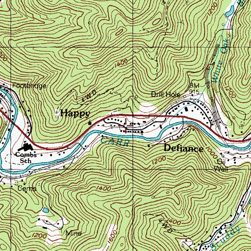 Topographic Map of Happy, KY