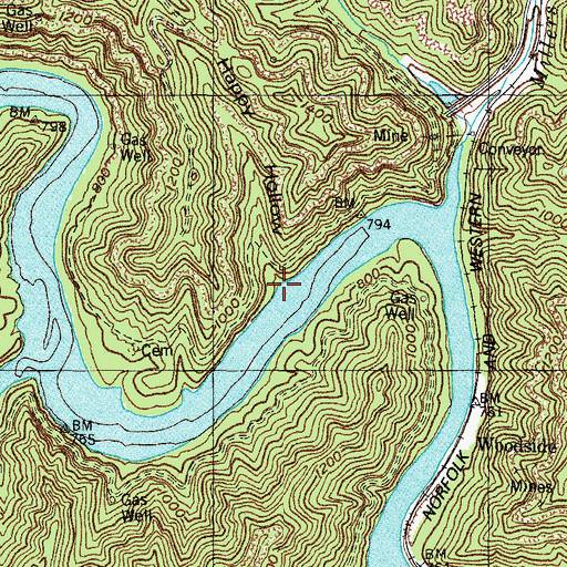 Topographic Map of Happy Hollow, KY