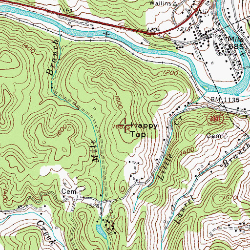 Topographic Map of Happy Top, KY