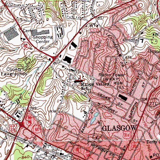 Topographic Map of Happy Valley School, KY