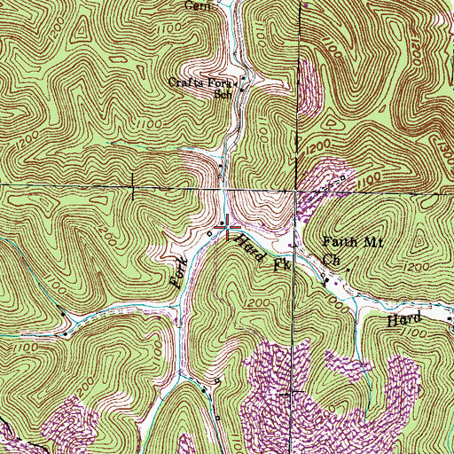 Topographic Map of Hard Fork, KY
