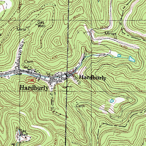 Topographic Map of Hardburly, KY