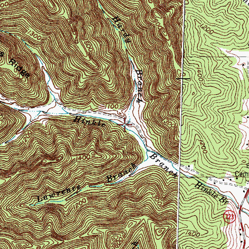 Topographic Map of Hardy Branch, KY