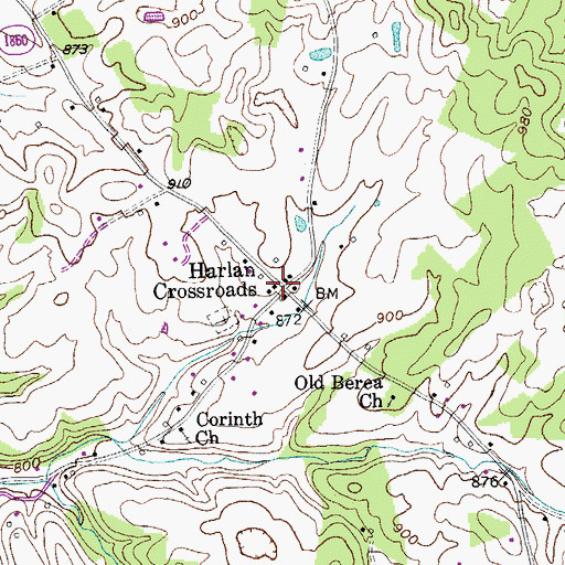 Topographic Map of Harlan Crossroads, KY