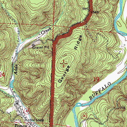 Topographic Map of George Ridge, AR