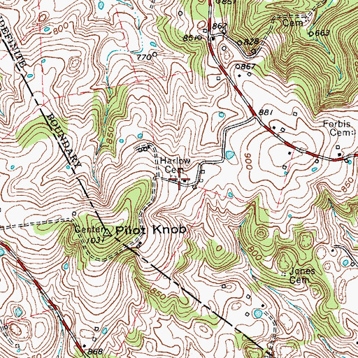 Topographic Map of Harlow Cemetery, KY