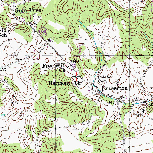 Topographic Map of Harmony Church, KY