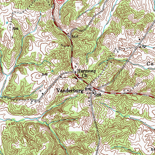 Topographic Map of Harmony Church, KY